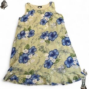 Vintage 90s green blue floral maxi ruffle tropical summer dress Kari’s Place